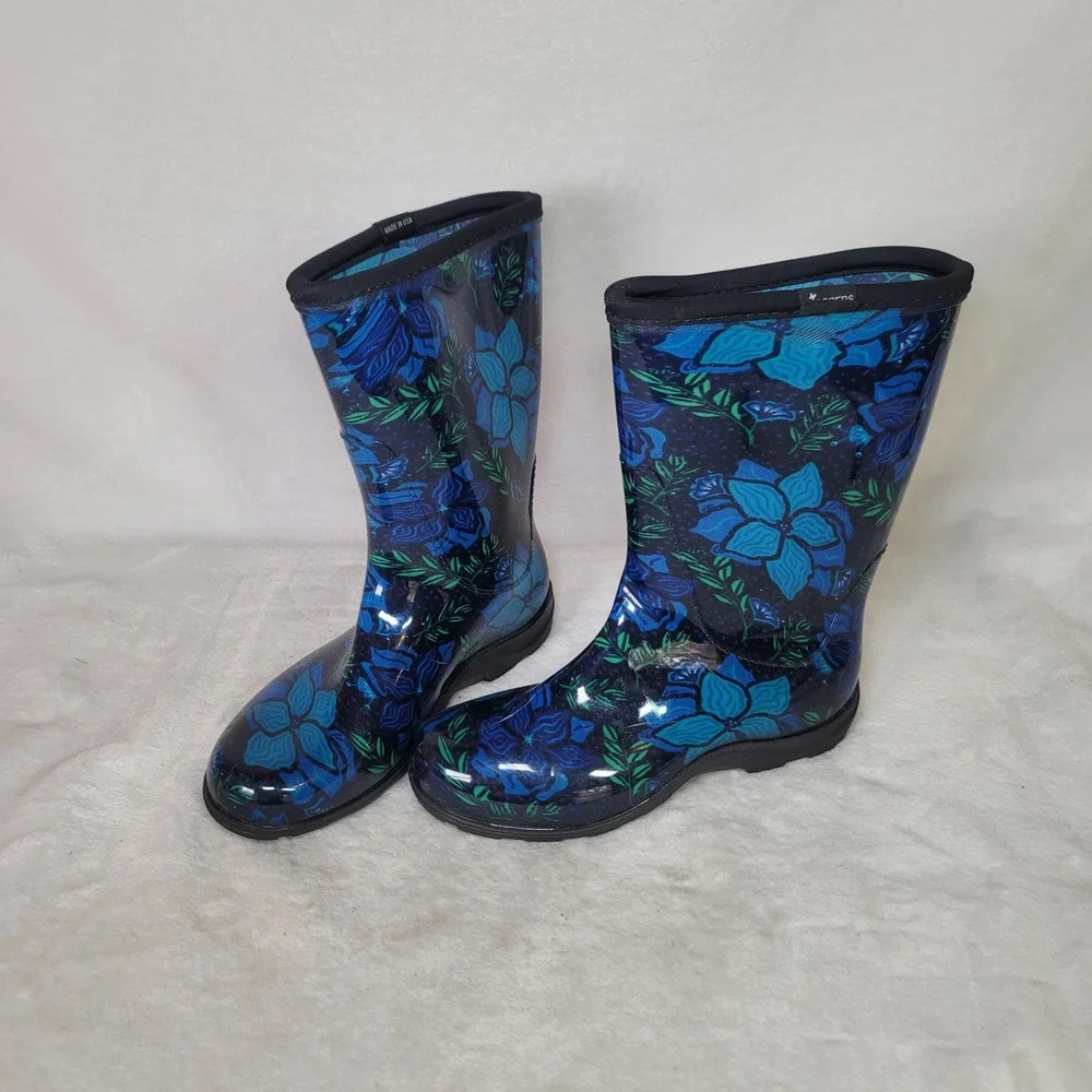 Sloggers Blue Floral Waterproof Rain Boots Garden Gorpcore USA 7 Cottagecore